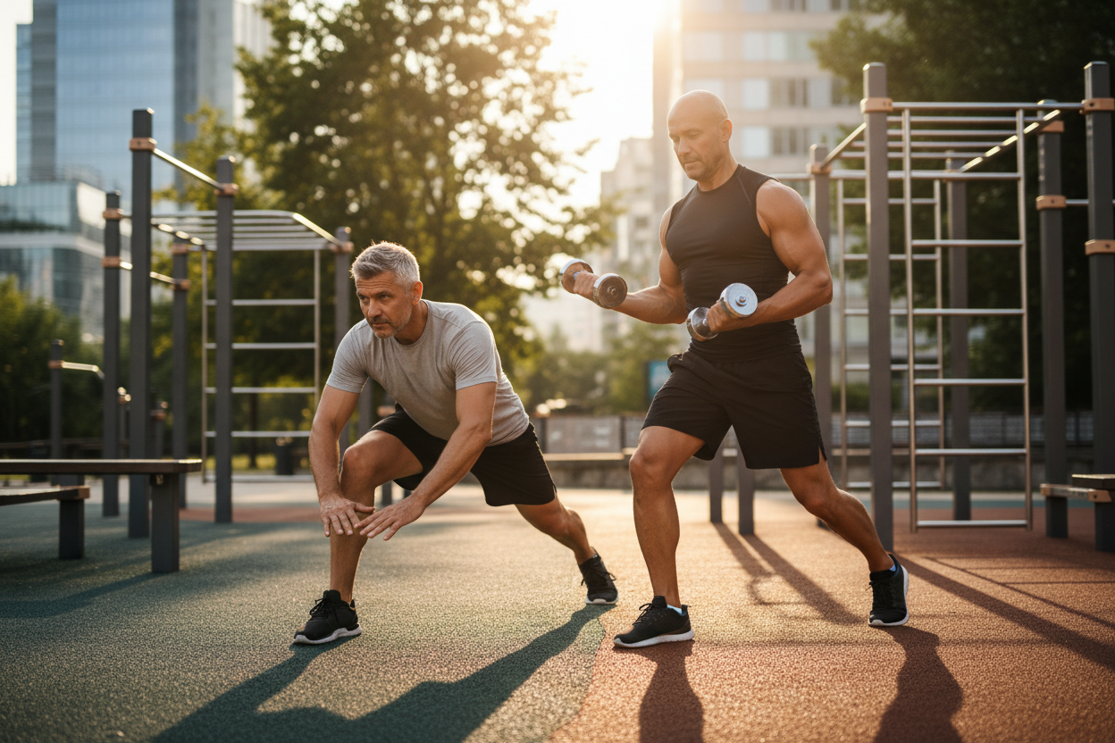 2 men 50+ excersing